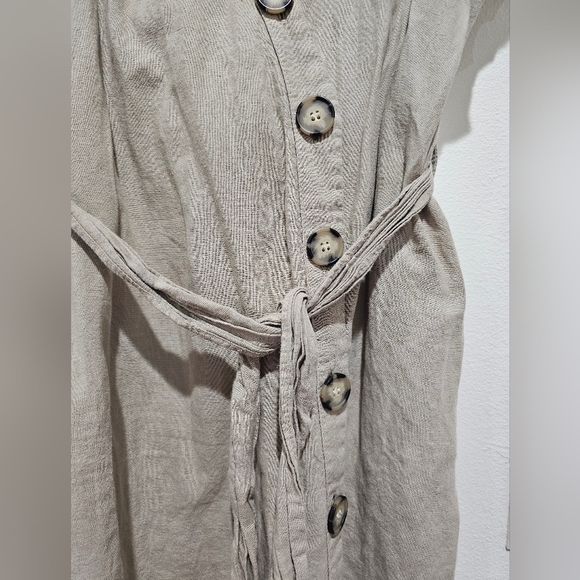 ZARA BASIC LINEN DRESS MINI NUDE BEIGE BUTTONED SHIRT DRESS WITH BELT - Picture 6 of 7